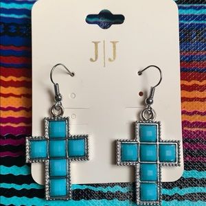 Southwestern Cross Dangle Earrings Turquoise